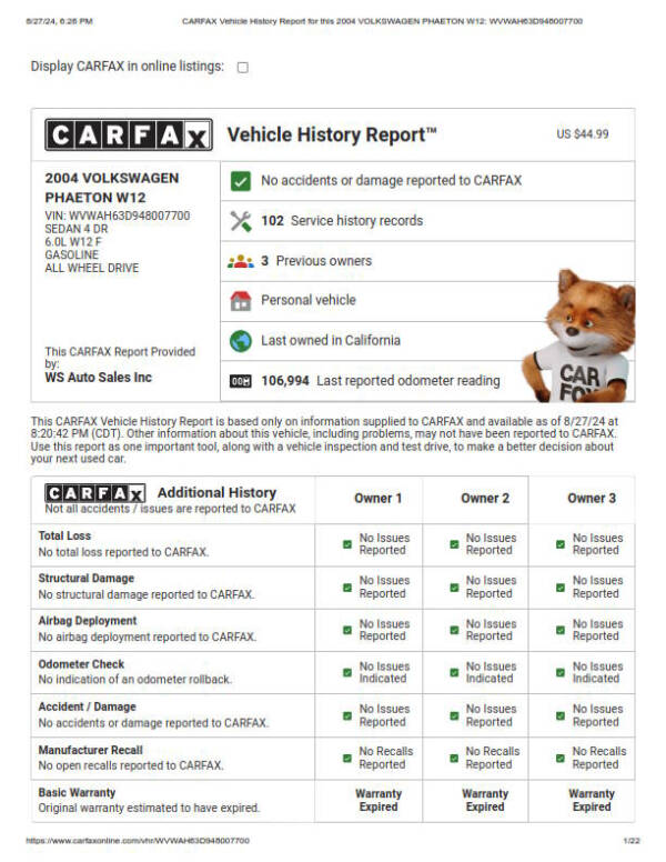 2004 Volkswagen Phaeton Premiere Edition W12