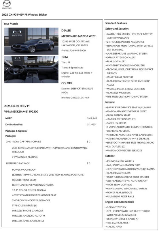 2025 Mazda CX-90 Plug-in Hybrid Preferred