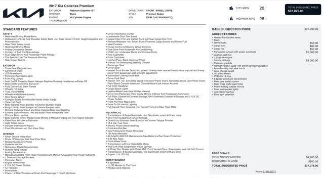 2017 Kia Cadenza Premium