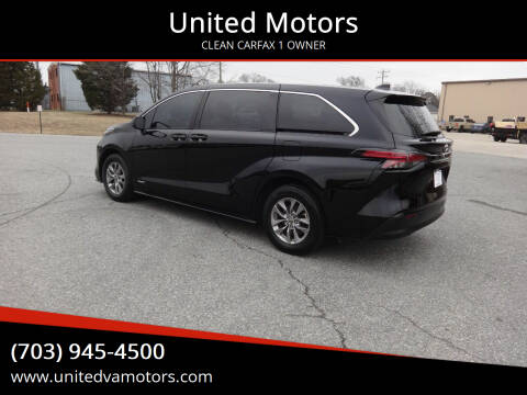2021 Toyota Sienna for sale at United Motors in Fredericksburg VA