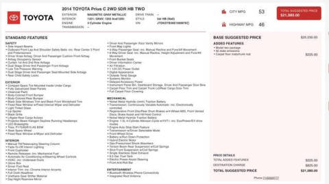 2014 Toyota Prius c Two