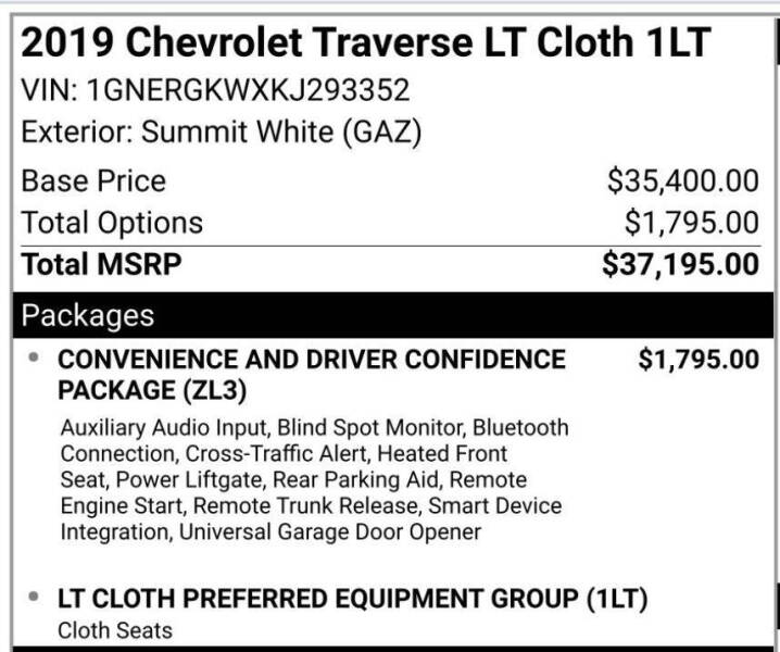 2019 Chevrolet Traverse LT Cloth