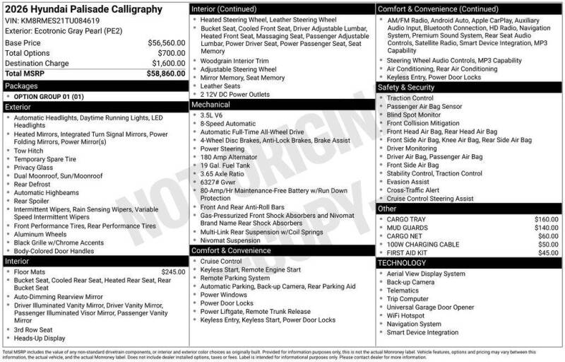 2026 Hyundai Palisade Calligraphy