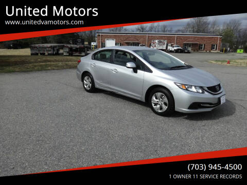 2013 Honda Civic for sale at United Motors in Fredericksburg VA