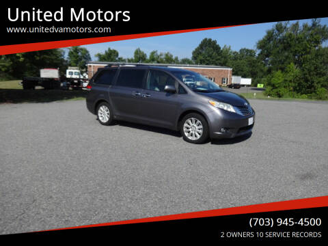 2011 Toyota Sienna for sale at United Motors in Fredericksburg VA