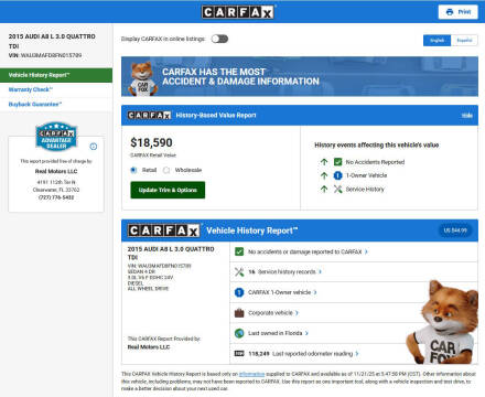 2015 Audi A8 L 3.0 quattro TDI