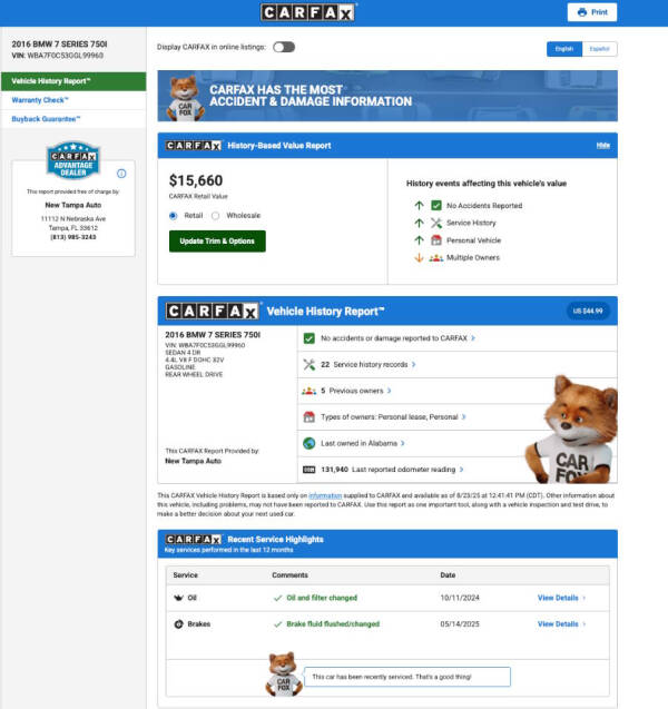 2016 BMW 7 Series 750i