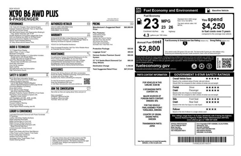 2024 Volvo XC90 B6 Plus Bright Theme 6P