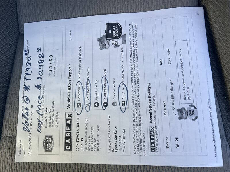2014 Toyota Corolla LE Plus