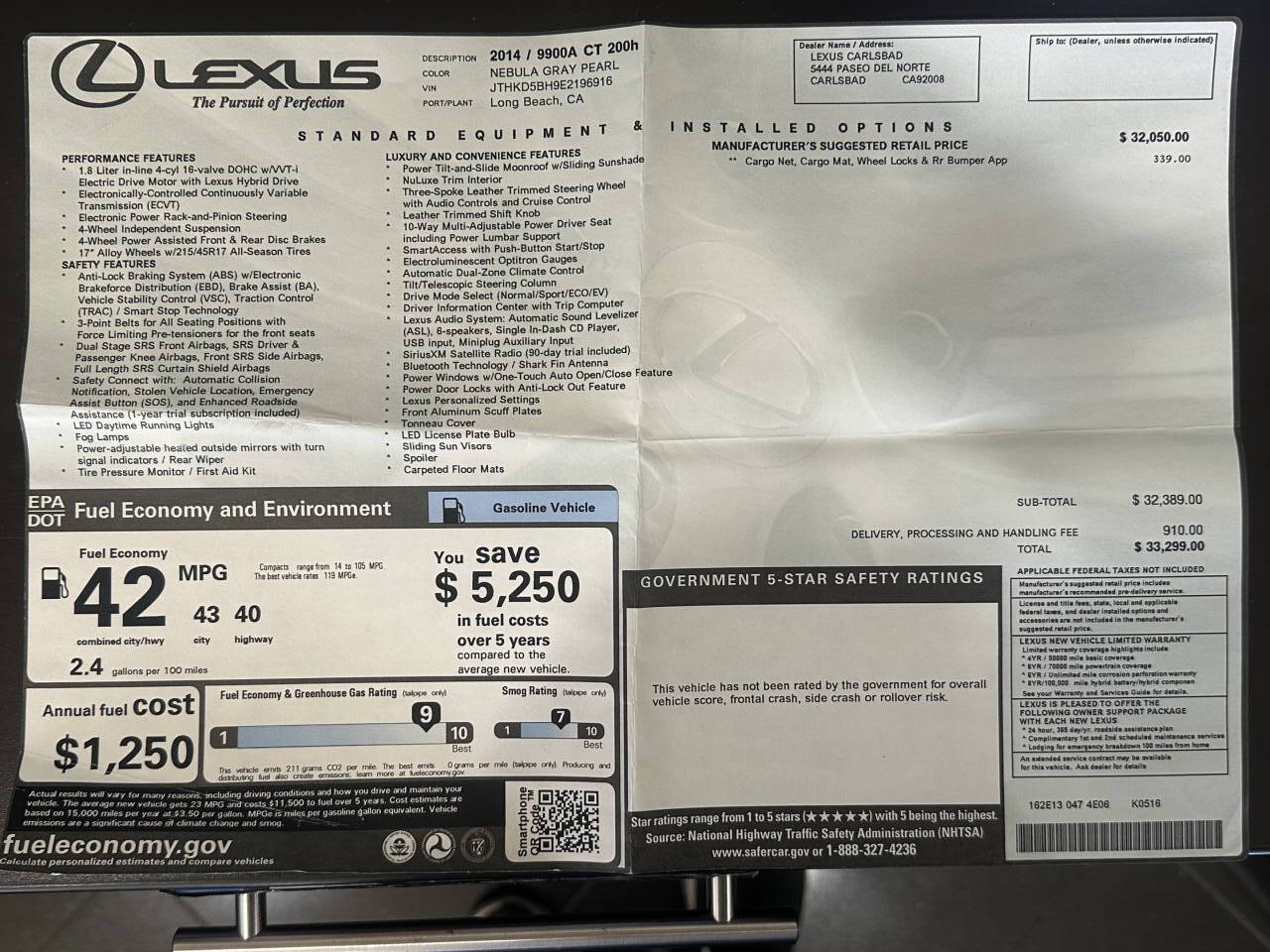 Gray 2014 Lexus CT 200h Base 4dr Hatchback 1
