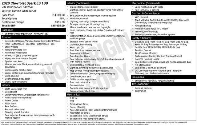 2020 Chevrolet Spark LS CVT