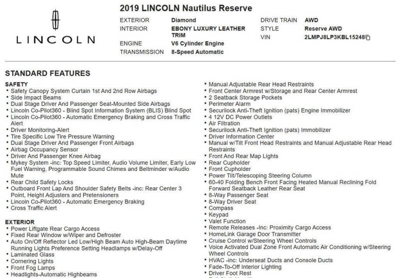 2019 Lincoln Nautilus Reserve
