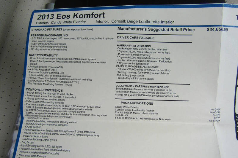 2013 Volkswagen Eos Komfort SULEV
