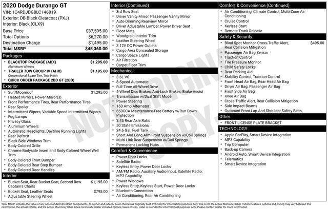 DB Black Crystal Clearcoat 2020 Dodge Durango GT AWD GT 4dr SUV 20