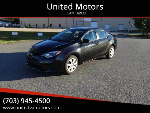 2014 Toyota Corolla for sale at United Motors in Fredericksburg VA