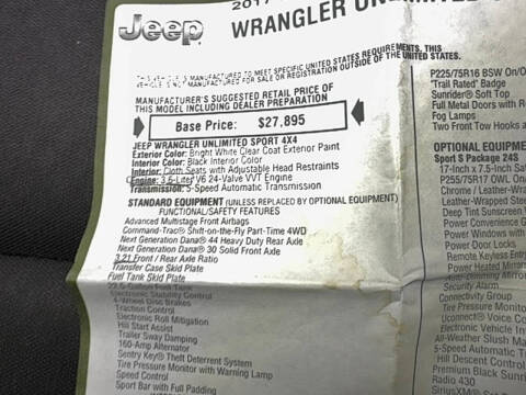 2017 Jeep Wrangler Unlimited Sport