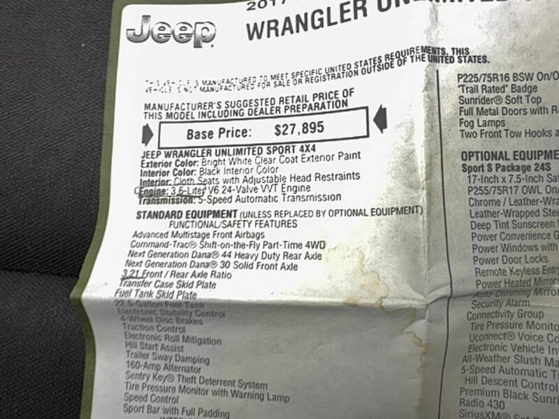 2017 Jeep Wrangler Unlimited Sport