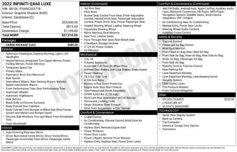 2022 Infiniti QX60 Luxe
