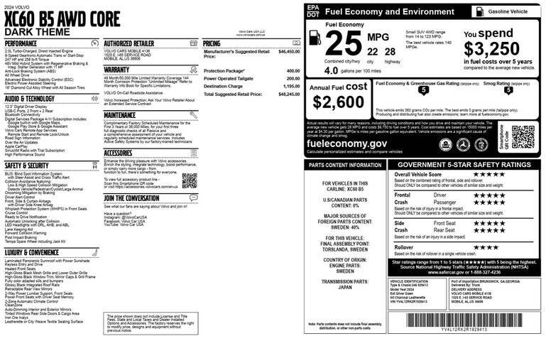 2024 Volvo XC60 B5 Core Dark Theme