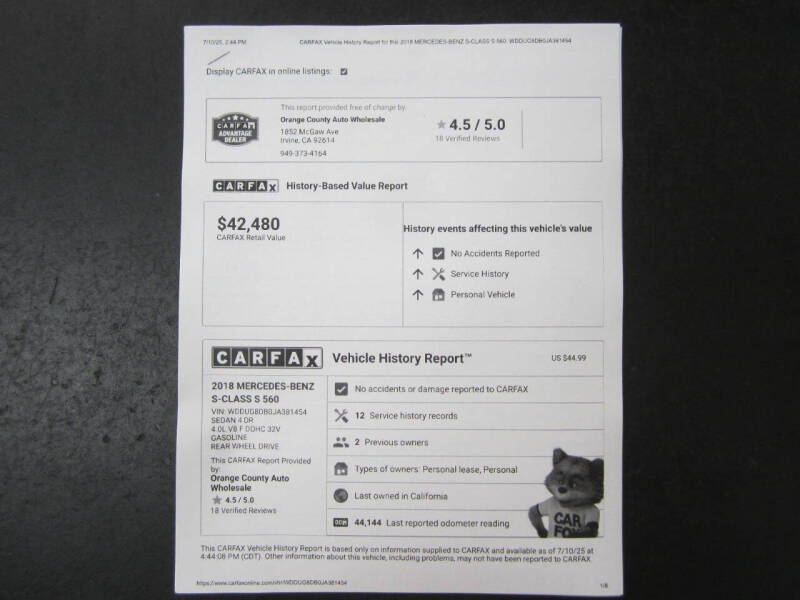 2018 Mercedes-Benz S-Class S 560