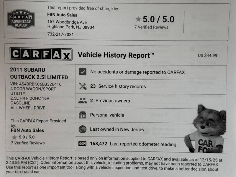 2011 Subaru Outback 2.5i Limited