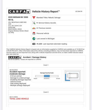 2020 Nissan NV 3500 HD SL