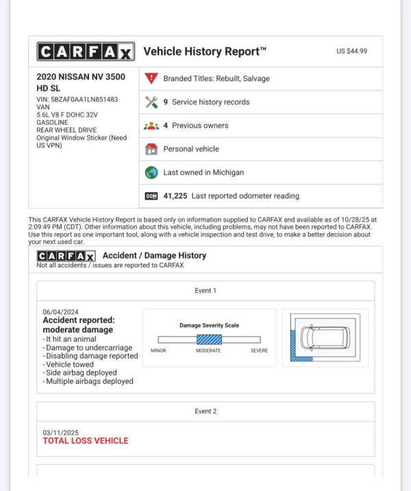 2020 Nissan NV 3500 HD SL