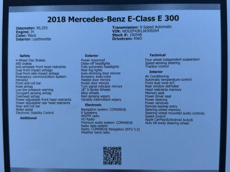 2018 Mercedes-Benz E-Class E 300