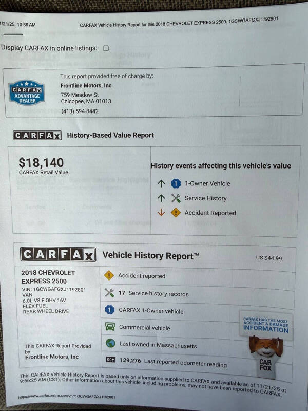 2018 Chevrolet Express 2500