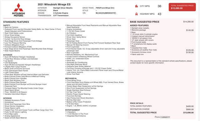 2021 Mitsubishi Mirage Carbonite Edition