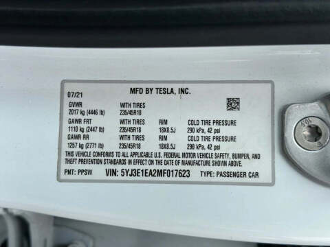 2021 Tesla Model 3 Standard Range Plus