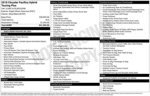 2018 Chrysler Pacifica Hybrid Touring Plus