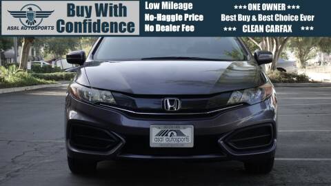 2015 Honda Civic for sale at ASAL AUTOSPORTS in Corona CA