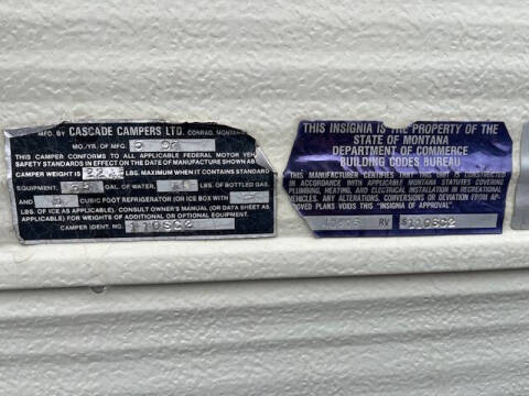 1991 Cascade 10 Ft Truck Camper