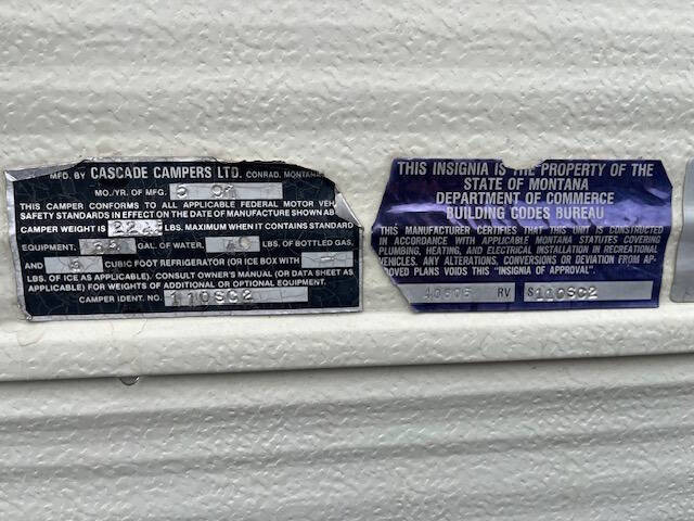 1991 Cascade 10 Ft Truck Camper