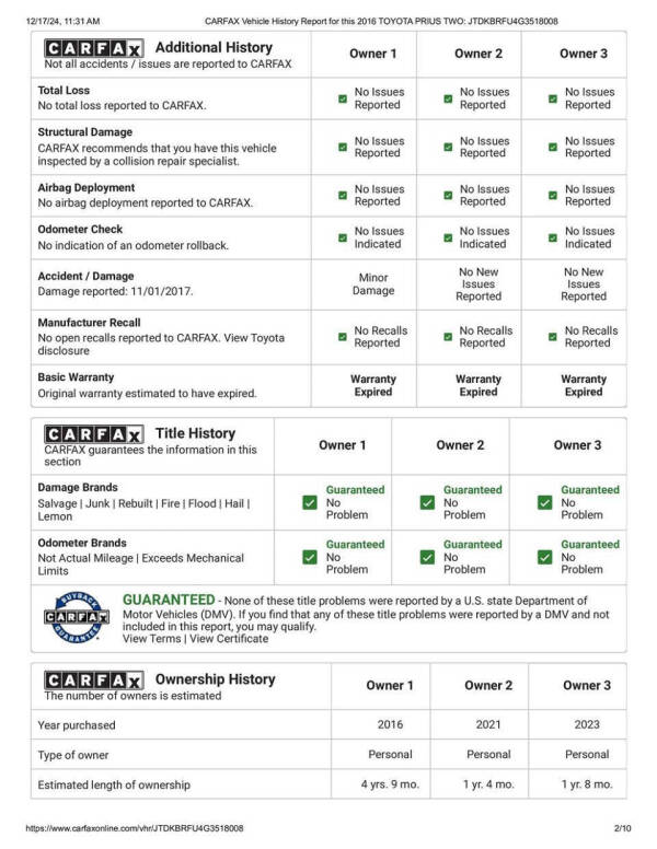 2016 Toyota Prius Two