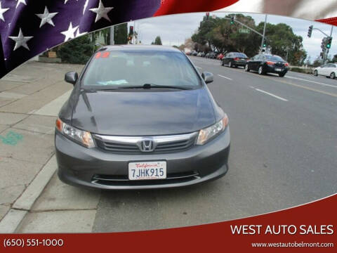 2012 Honda Civic for sale at West Auto Sales in Belmont CA