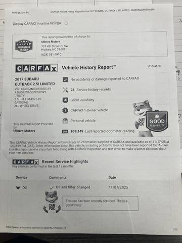 2017 Subaru Outback 2.5i Limited