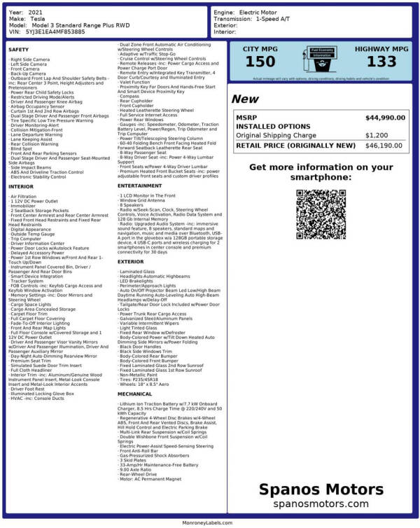2021 Tesla Model 3 Standard Range Plus