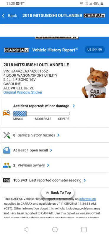 2018 Mitsubishi Outlander LE