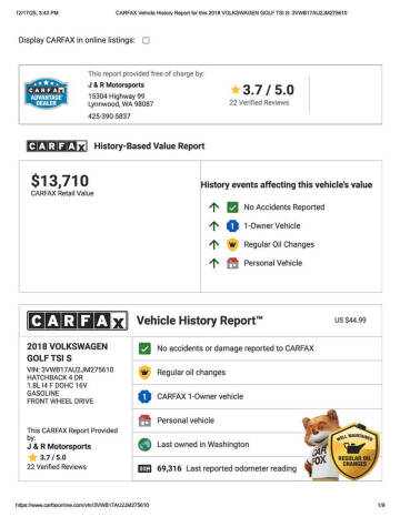2018 Volkswagen Golf TSI S