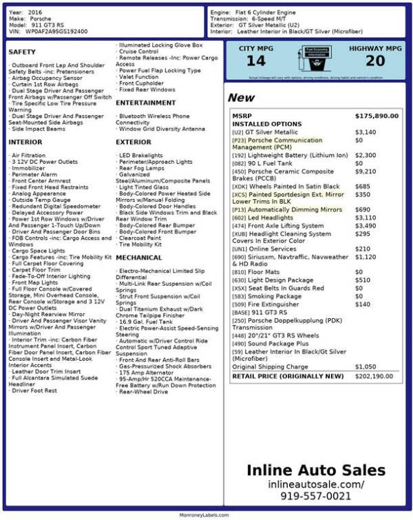 2016 Porsche 911 GT3 RS