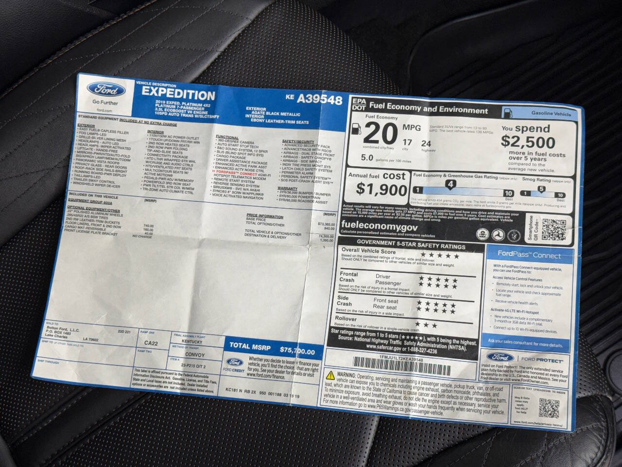 Black 2019 Ford Expedition Platinum 4x2 Platinum 4dr SUV 100