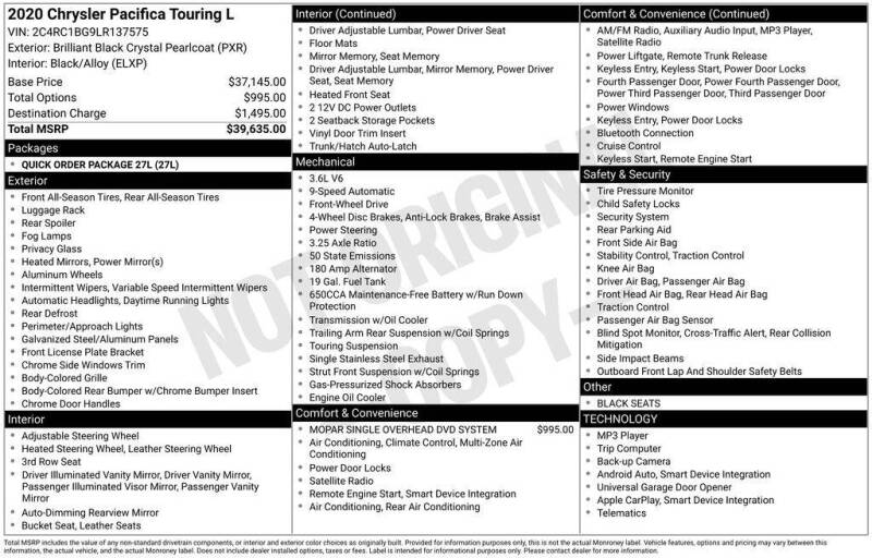2020 Chrysler Pacifica Touring L