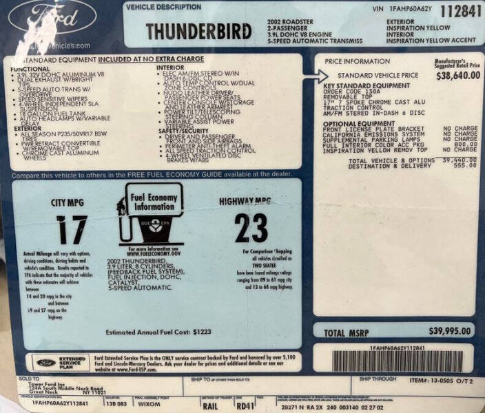 2002 Ford Thunderbird Deluxe