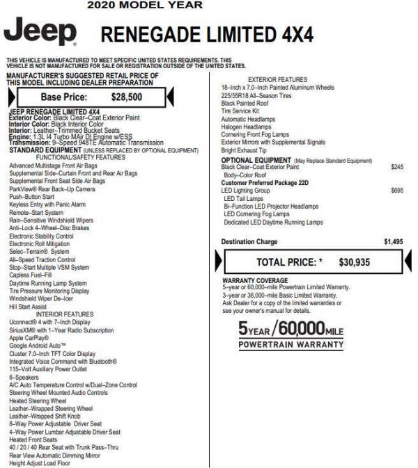 2020 Jeep Renegade Limited