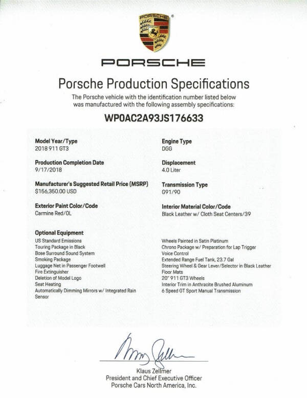 2018 Porsche 911 GT3