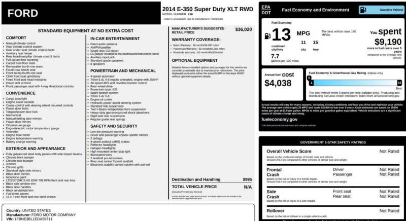 2014 Ford E-Series E-350 SD XLT