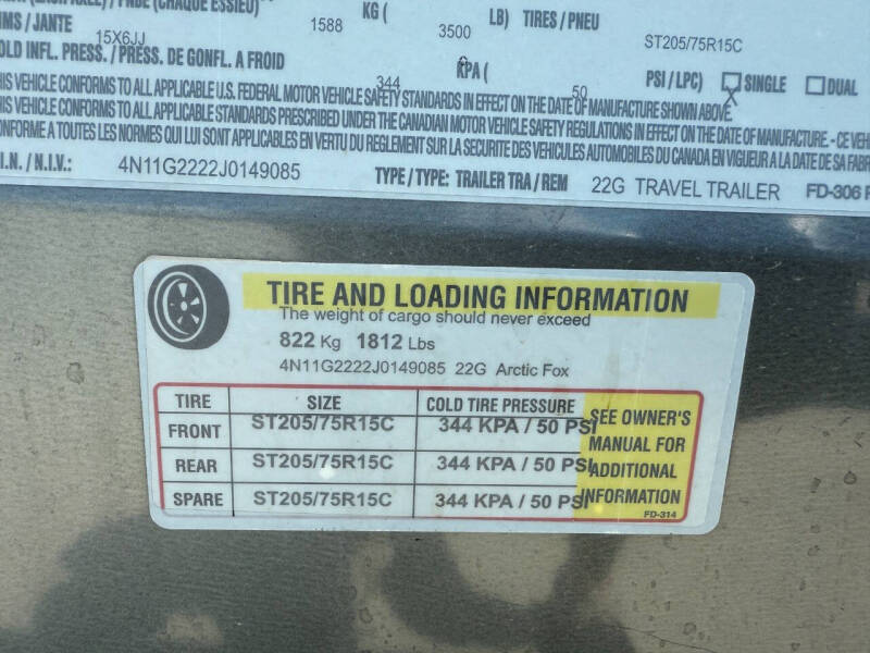 2018 Arctic Fox 22G Travel Trailer