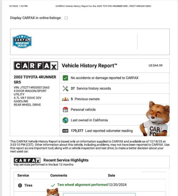 2003 Toyota 4Runner SR5